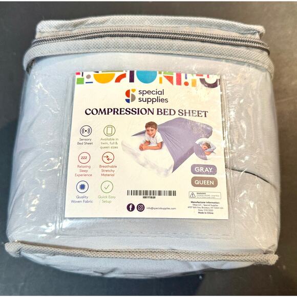 Sensory Bed Sheet Kids Compression Alternative to Weighted Blankets gray Queen - Picture 1 of 3